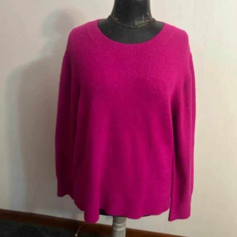 J. Crew Hot Magenta Pink Extra Soft crew neck sweater, size XXL